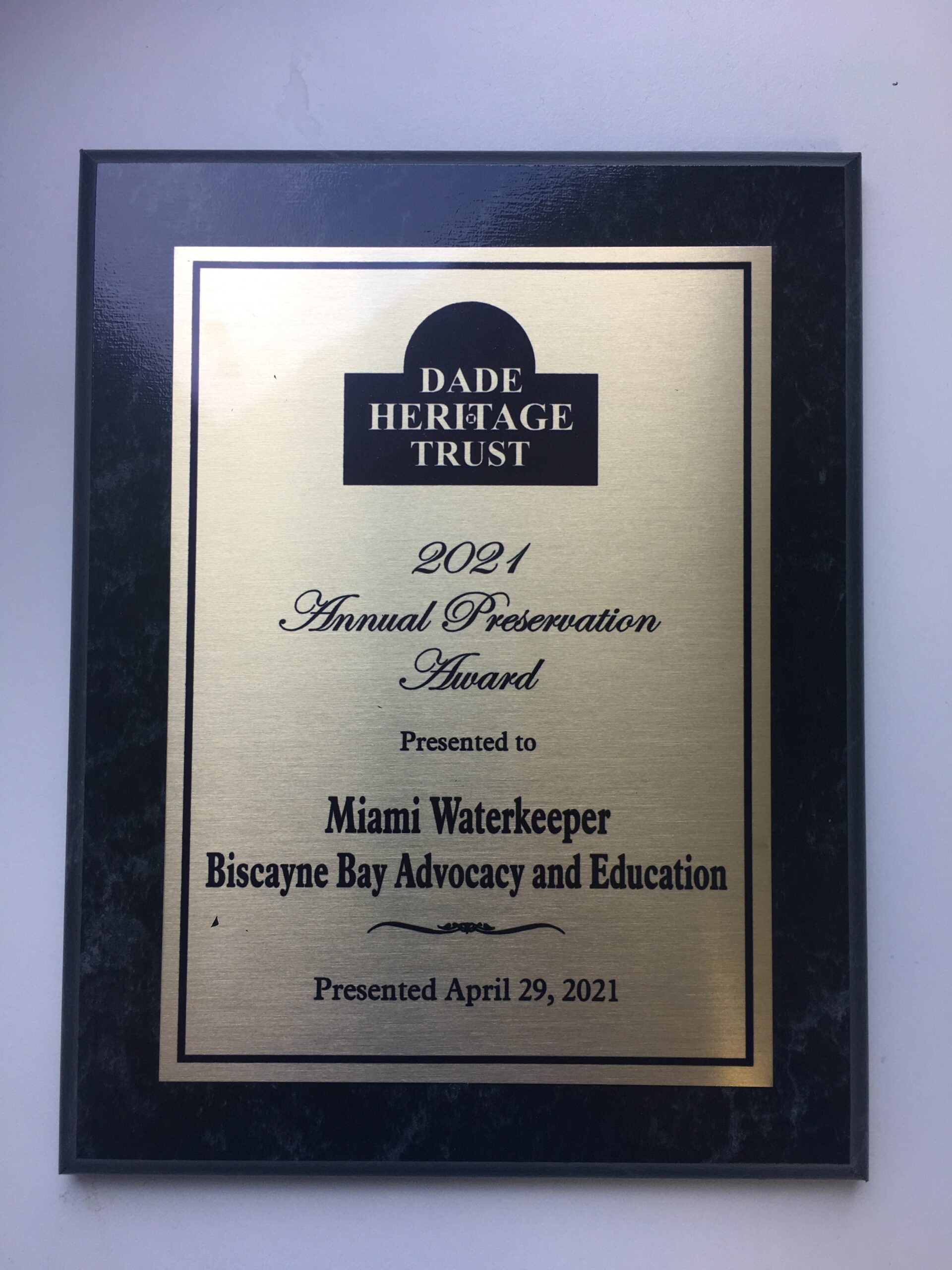 Miami Waterkeeper Awarded the Dade Heritage Trust Annual Preservation Award